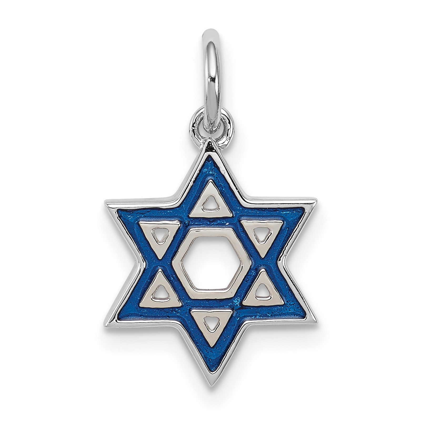 Enameled Blue Star Of David Charm In 925 Sterling Silver