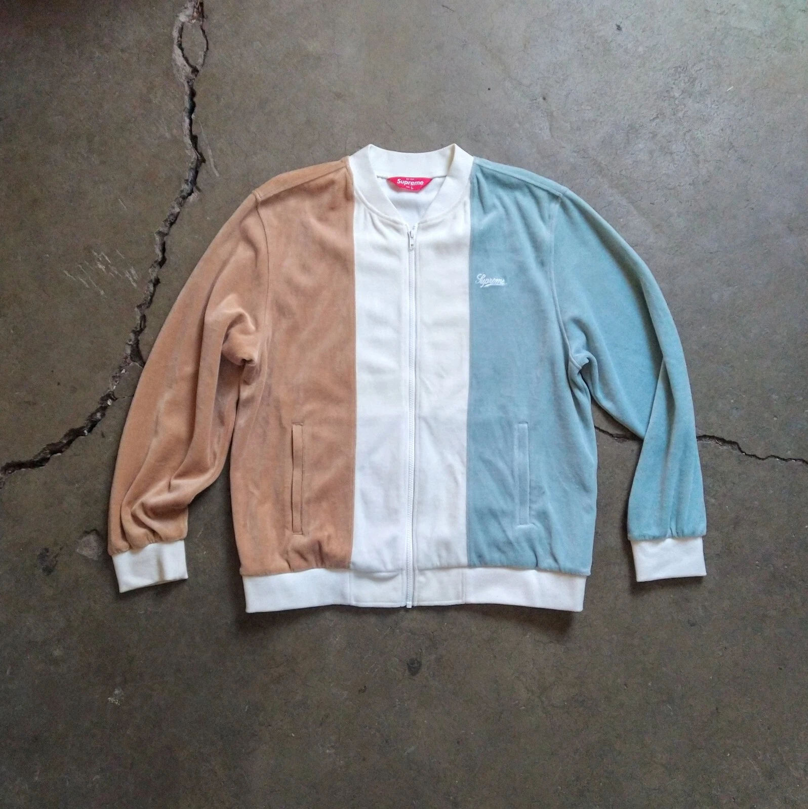 Veste zippée en velours suprême pour homme taille grande coton bleu blanc polyester SS18