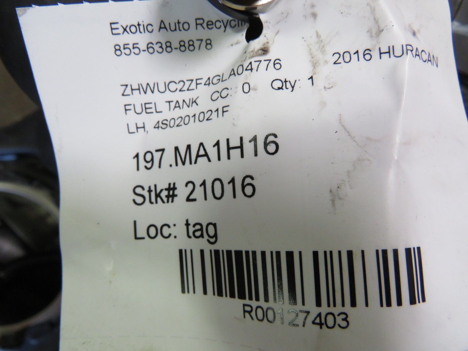 Lamborghini Huracan, LP610, 580, LH, Fuel Tank, Used, P/N 4S0201021F