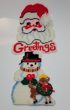 Vintage Needlepoint Santa Claus Wall Hanging Christmas Decor 24" Handmade