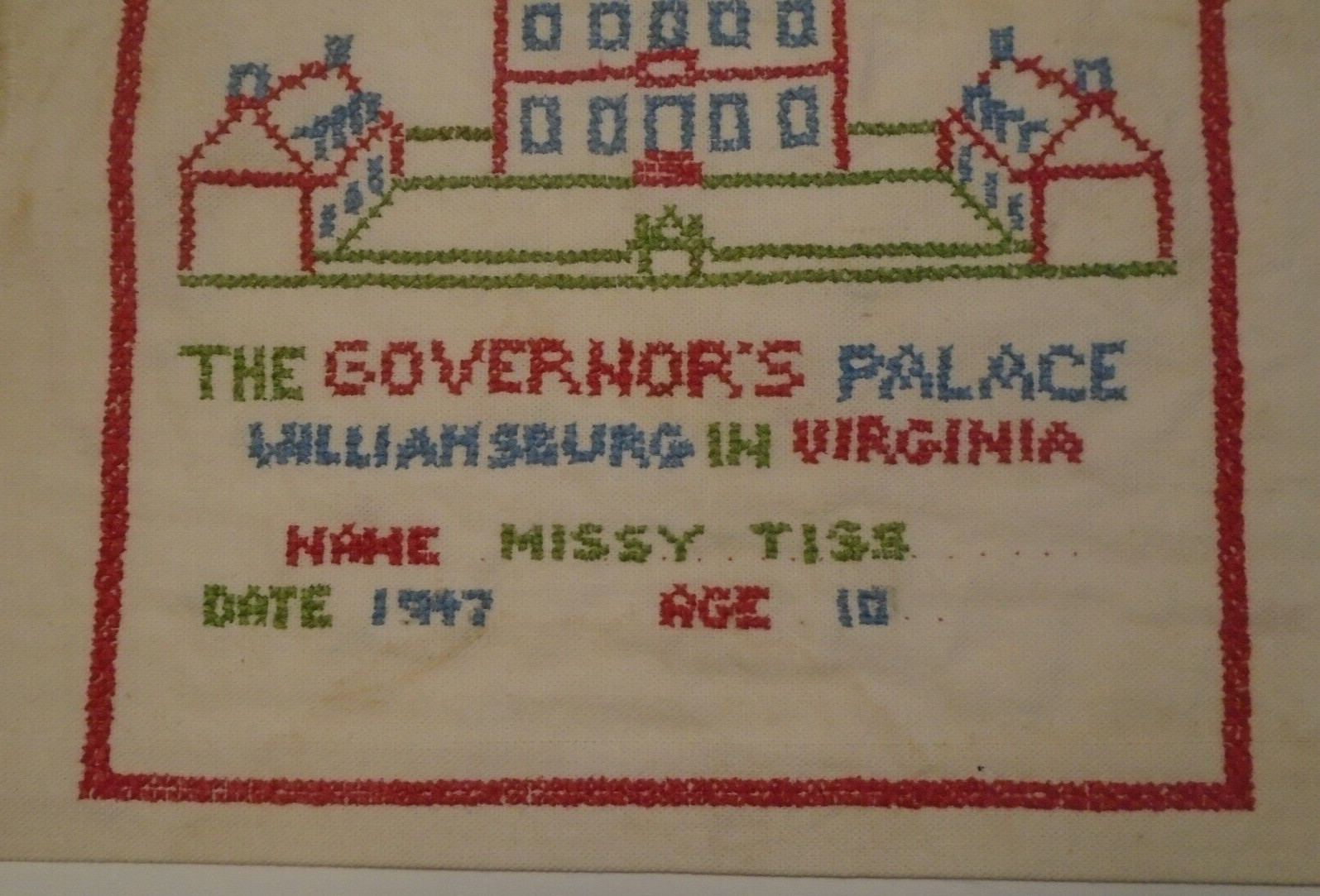 Needlepoint Governor's Palace Williamsburg Virginia by Missy Tiss 1947
