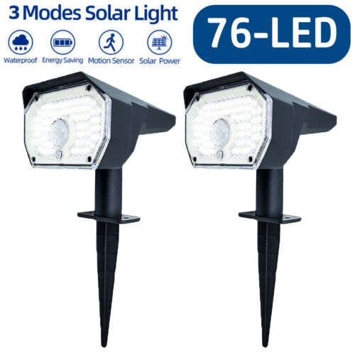 2 Pack 76-LED Solar Spotlights Landscape Lights Outdoor Garden Pathway Lamps