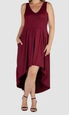 24seven Comfort Apparel Women's Red Pleated High Low Dress Plus Size 2X