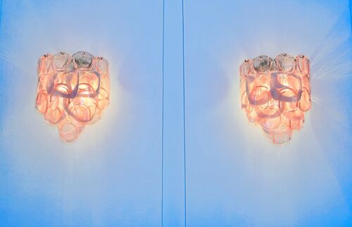 1970’s Pair of Vintage Italian Murano wall lights - 10 pink glasses - Foto 13 di 17