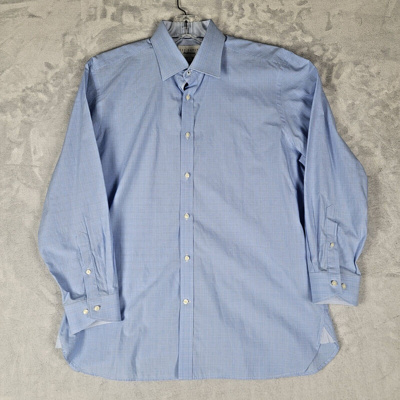 Ted Baker Endurance Shirt Mens 17 32/33 Blue White Gingham Check Flip Cuff LS