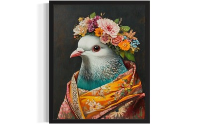 Pigeon Animal With Flower Bathroom Art Print Poster Wall Art Painting