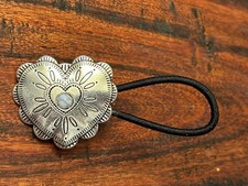 Hair Concho Elastic Tie Southwest Stamped Heart and White Stone 29234