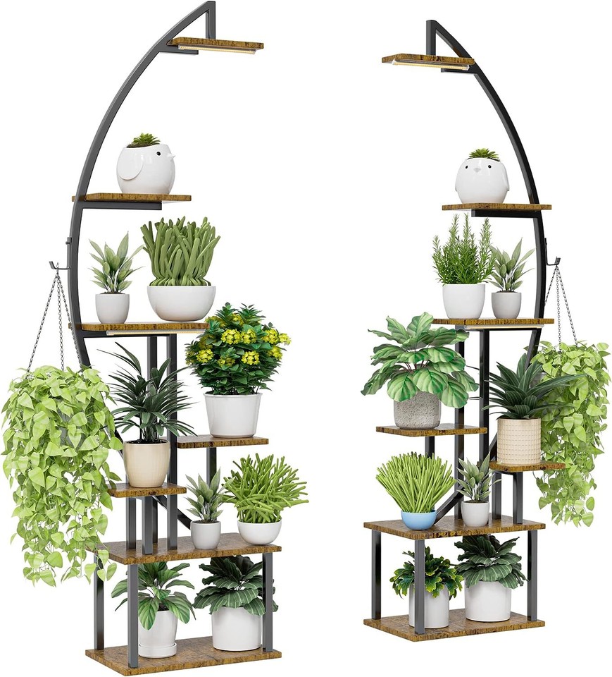 BACEKOLL Tall Plant Stand Indoor with Grow Light, 7 Tiered Metal Plant