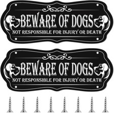 2 Pieces Beware of Dogs Sign for Fence, 9 x 3.5 Inch Dog in Yard Keep Black