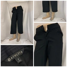 Athleta Sweatpants 0 Black Wide Leg Flat Front Polyester Stretch YGI Q2-149