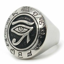 Mens Egyptian Evil Eye of Horus Ra Ring Silver Stainless Steel Size 7-15 Gift