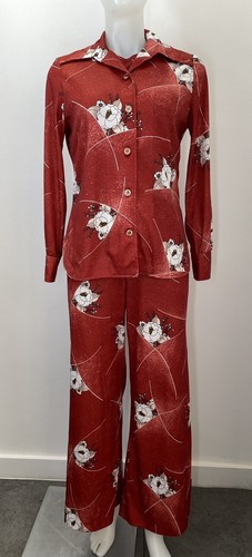 70s Disco Jumpsuit SET Flare Pants Sleeveless Top / Jacket Wide Collar SZ S - Picture 8 of 14
