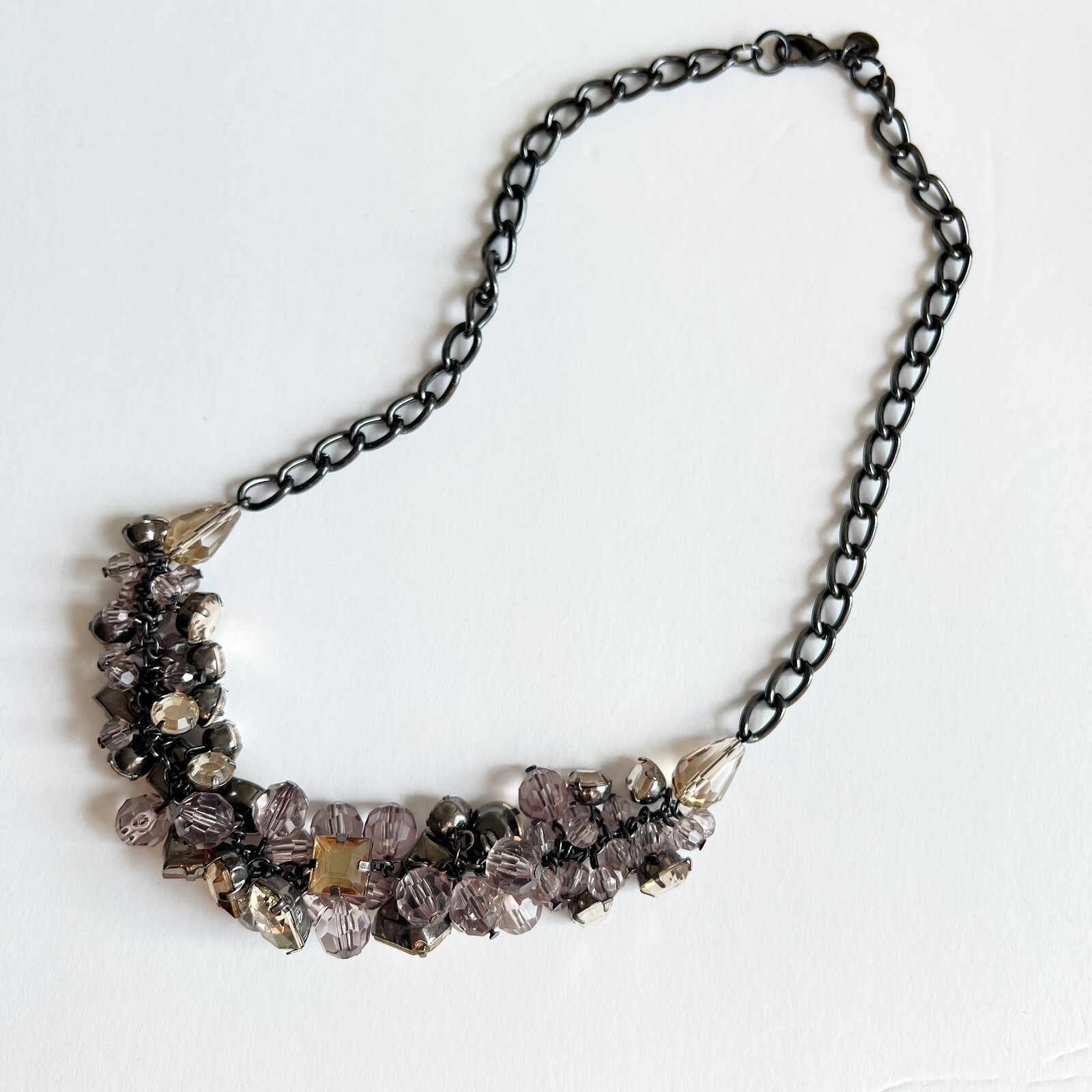 Loft multicolor beaded statement necklace gunmeta… - image 2