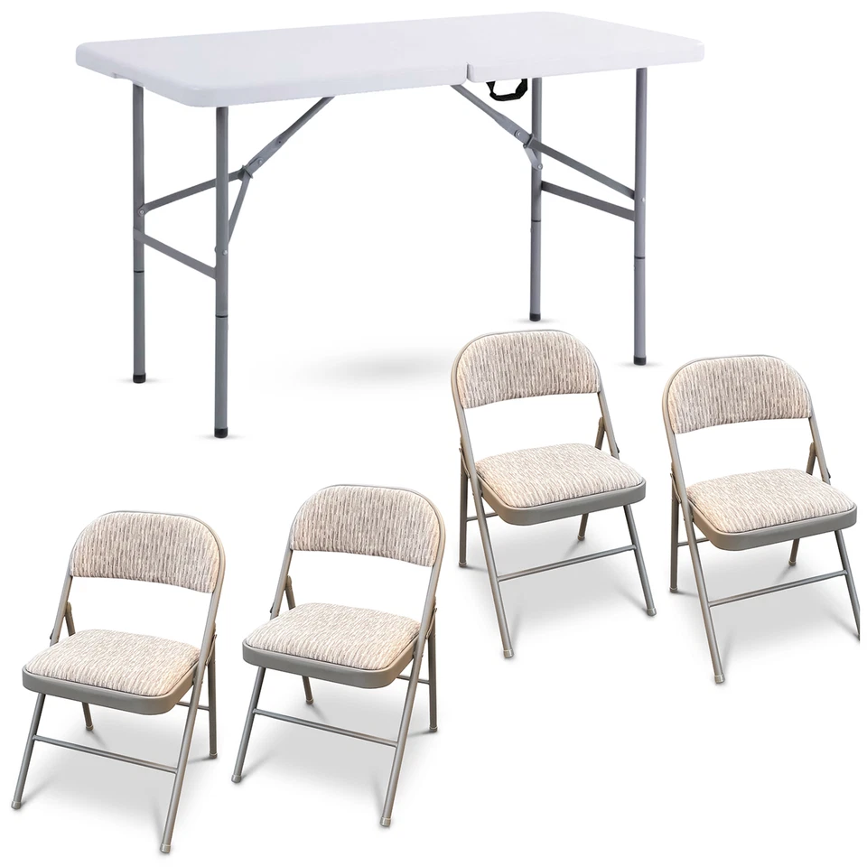 4/6FT CATERING CAMPING HEAVY DUTY FOLDING TRESTLE TABLE PICNIC BBQ PARTY CHAIRS - Image 3 of 4