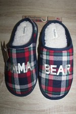 Dearfoams Mama Bear Memory Foam Slippers Plaid Size X-Large 11-12 Blue Red