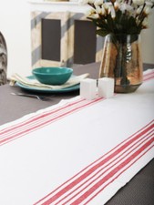 Cotton Table Runner Vintage French Stripes Red