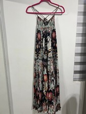 Farm Rio Medium Blue Flowing Pleated Sleeveless Midi Dress