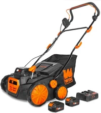 WEN 20716 20V Max Cordless 15-In 2-in-1 Brushless Electric Dethatcher/Scarifier