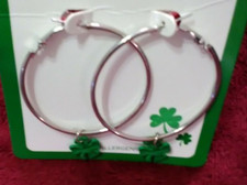 ST. PATRICK'S DAY SILVER HOOP EARRINGS WITH CLOVER CHARM HYPOALLERGENIC