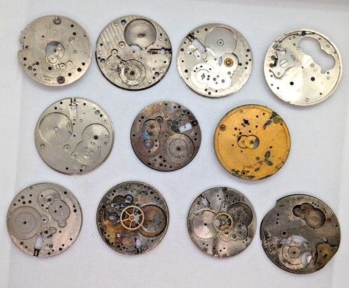 Vintage Lot of 11 4cm Pocket Watch Parts Bottom Plates Jewelry Pendant Blanks