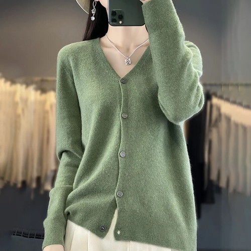 Frühling Herbst Damen Strickjacke weich V-Ausschnitt Kaschmir Pullover Strick Shirt - Bild 20 von 24