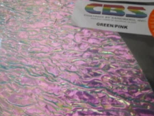 Dichroic Glass:CBS  90 COE Green/Pink on Granite Ripple Textured Clear - 3"Sq