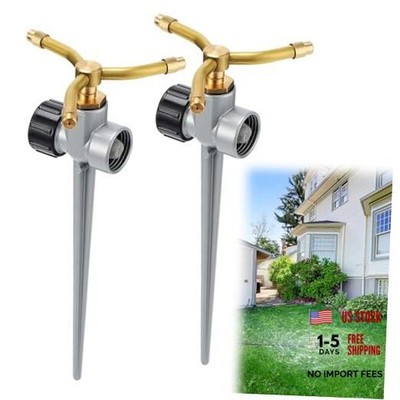 2 Pack Aluminum Alloy Lawn Sprinkler with 3 Arms Brass Nozzle, Long-Distance