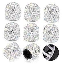 Bling Tire Valve Caps, 8 Pack Crystal Rhinestone Dustproof Valve Stem White