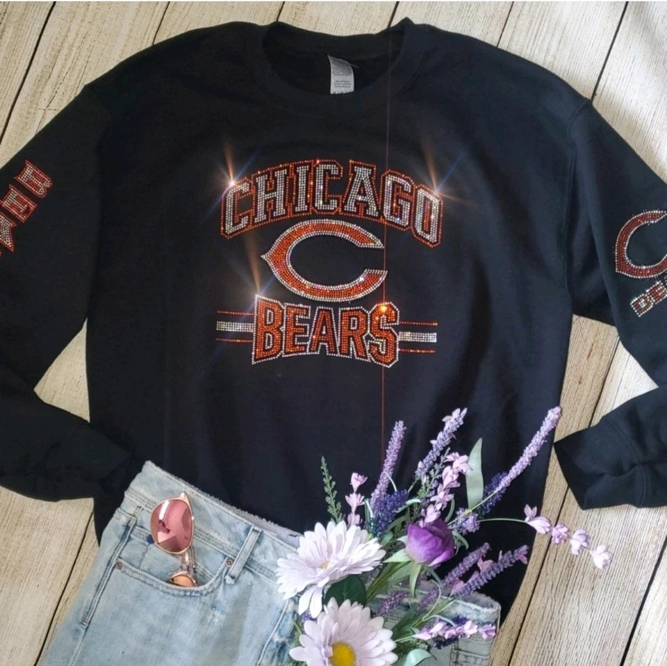 Chicago Bears Bling Hoodie or Crewneck Sweatshirt Blue or Black Sz S-5X Unisex - Image 2 of 4