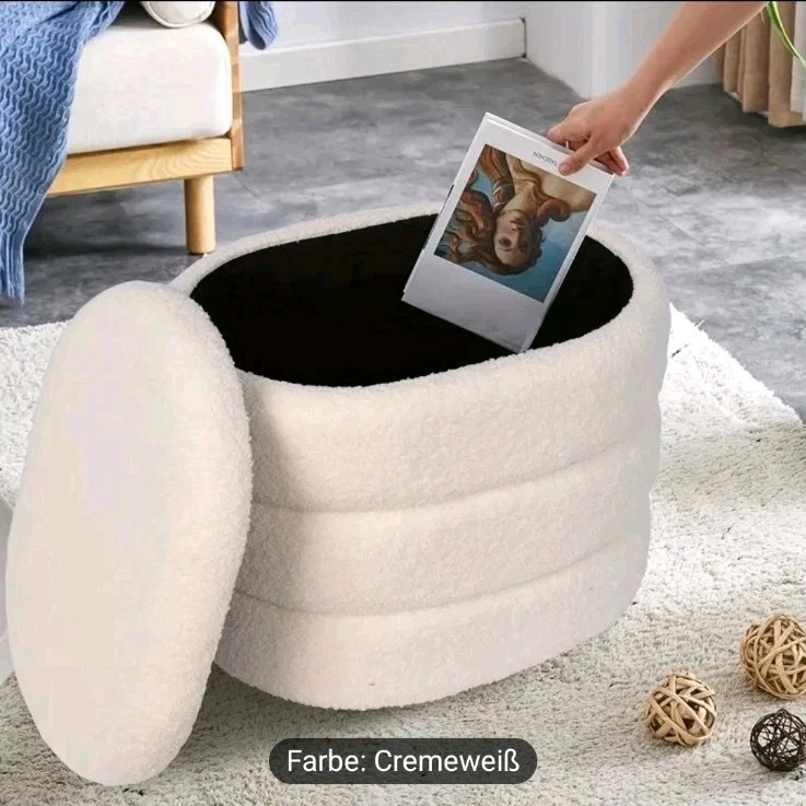 Design-Hocker Bouclé | Cremeweiß | Stauraum & Style in einem - Bild 2 von 3