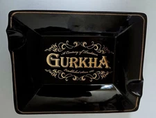 Gurkha Cigars Ashtray Large Black Ceramic with Gold Lettering Cigar Rest For 2 