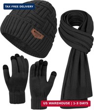 Winter Scarf for Men, 3 PCS Fleece Beanie Hat and Gloves Set