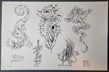 OG 1984 Greg Irons SHOP USED Traditional Vintage Tattoo Flash Production Sheet