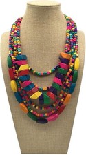 Multi strand Colorful wood bead boho necklace With Matching Earrings
