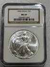1996 Silver Eagle NGC MS69 Brown  Label ~ NO SPOTS ~ PRISTINE   (084)