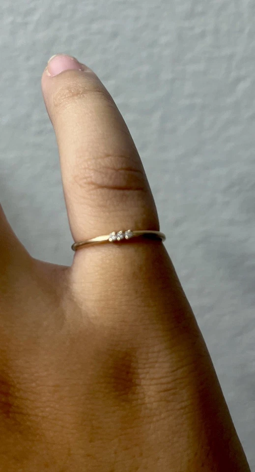 Изящное кольцо из чистого 14-каратного розового золота с 3 бриллиантами и камнями размер 5,5 - Изображение 2 из 3