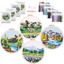 4P Beginner Embroidery Kit,Floral Plant Pattern,Cross Stitch Kits, Including ...