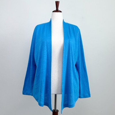 Chico's 100% Linen Aqua Blue Open Front Lightweight Cardigan XL