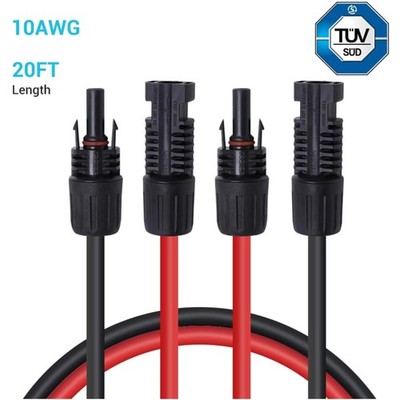 Male Female Solar Panel Connectors, 20ft Cable