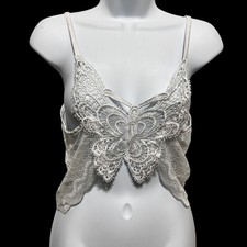 Y2K Fairy Butterfly Lace Cami Crop Top Sheer White Applique Romantic Coquette