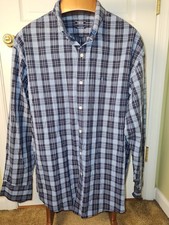 Izod Premium Essentials Button-up Niebieski Krata Długi rękaw Rozmiar 2XL 