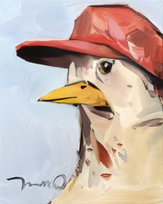 Bird Baseball Cap 16x20 Art PRINT Painting by Modern Artist Jose TRUJILLO