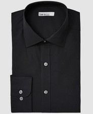 Bar III Men's Slim-Fit Black Long-Sleeve Button Cotton Dress Shirt 17-17.5