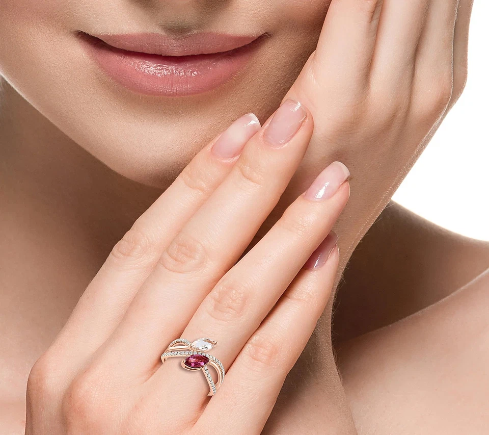 Anillo tejido EFFY Infinity Glam piedras preciosas y diamantes, rosa 14K, talla 10 Foto 4 de 4