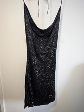 Fashion Nova Black Sequin Cowl Neck Midi Dress Size S Party Evening Cocktail