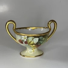 Antique T&V France Tressemann & Vogt Limoges Berries& Gold Pedestal Bowl Vase