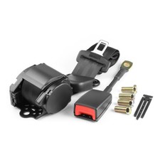 3 Point Inertia Seat Belts Black Webbing Buckle Retractable Adjustable Universal
