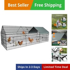 Chicken Coop, Chicken Run Pen for Yard with Cover Outdoor Metal Portable Chic...