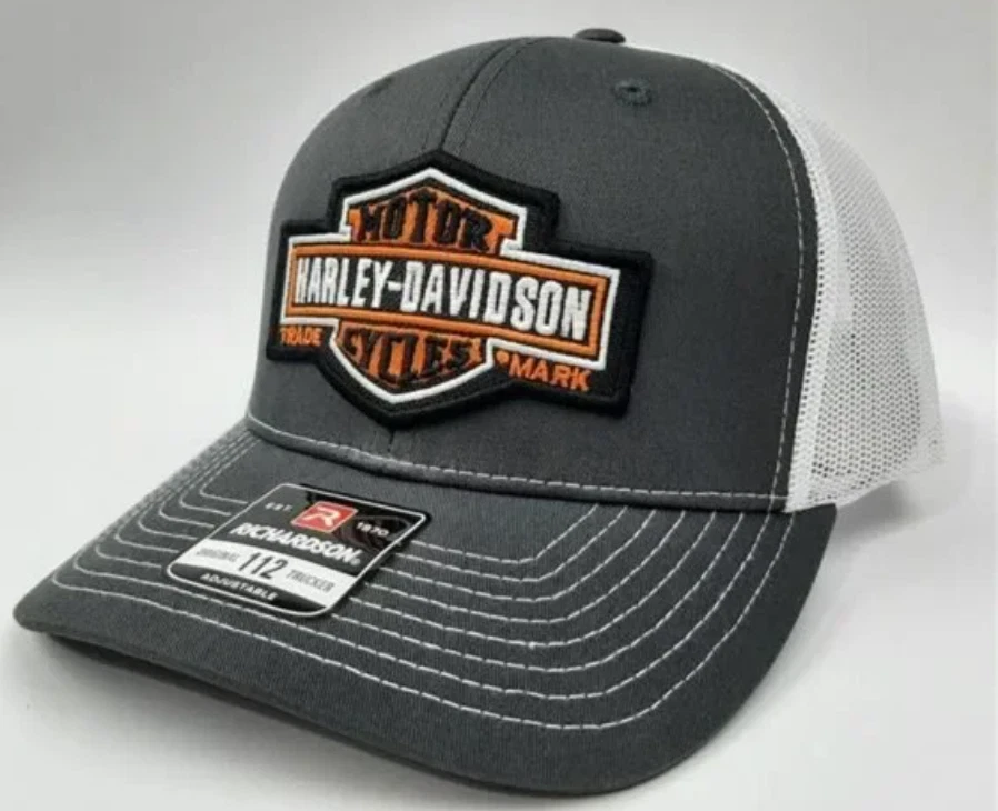 Gray And White Richardson 112 With Harley-Davidson Patch Snapback Hat Cap