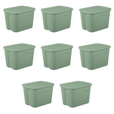 Sterilite 18 Gallon Plastic Storage Bin with Snap-on Lid- Green- 8 Count